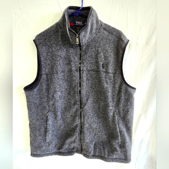 Polo Ralph Lauren Vest Mens XL Gray Fleece Performance Full Zip MockNeck Golf